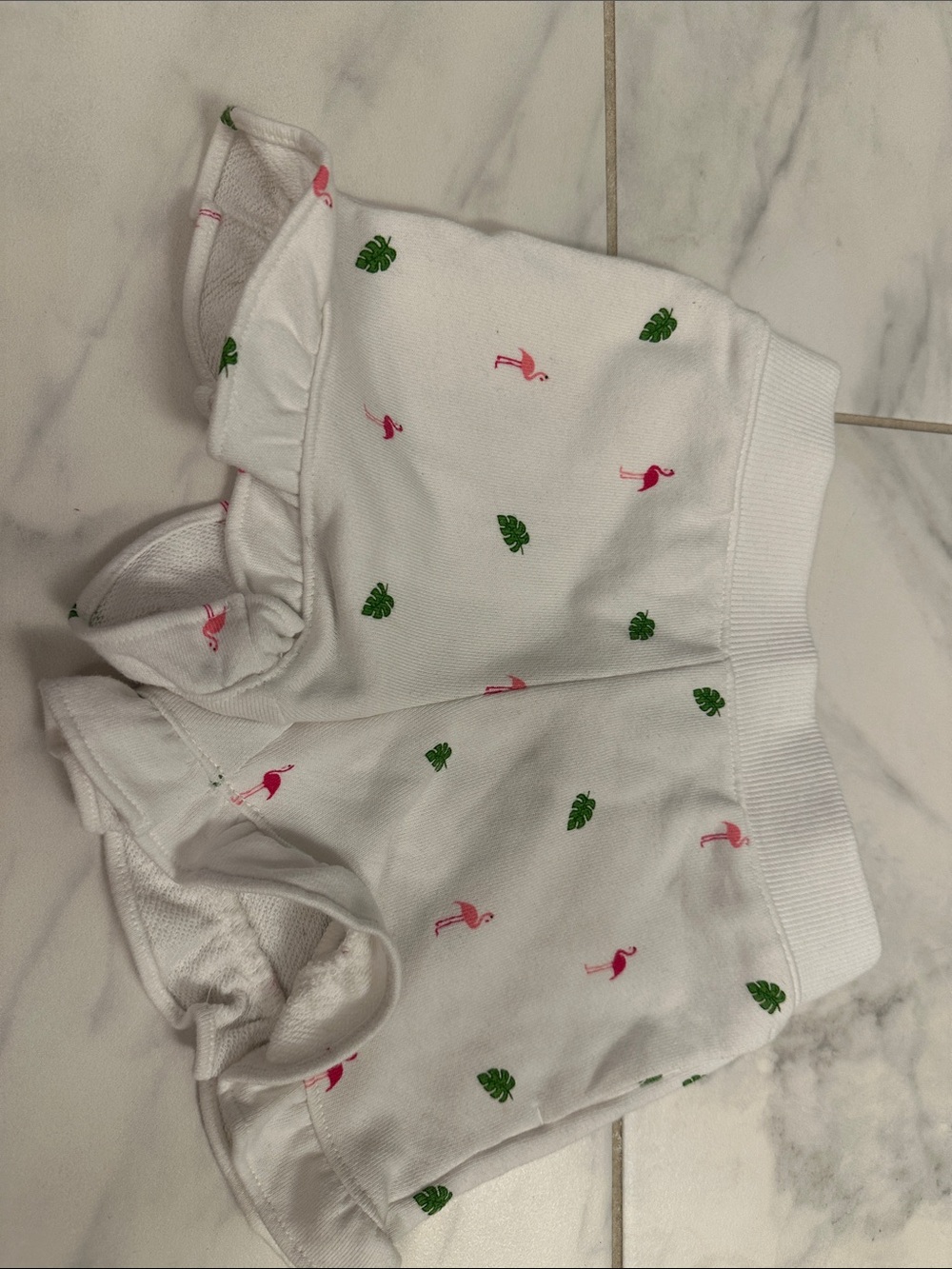 Janie and Jack size 3 Kids White Shorts with Pink Flamingo & Green Leaf Print